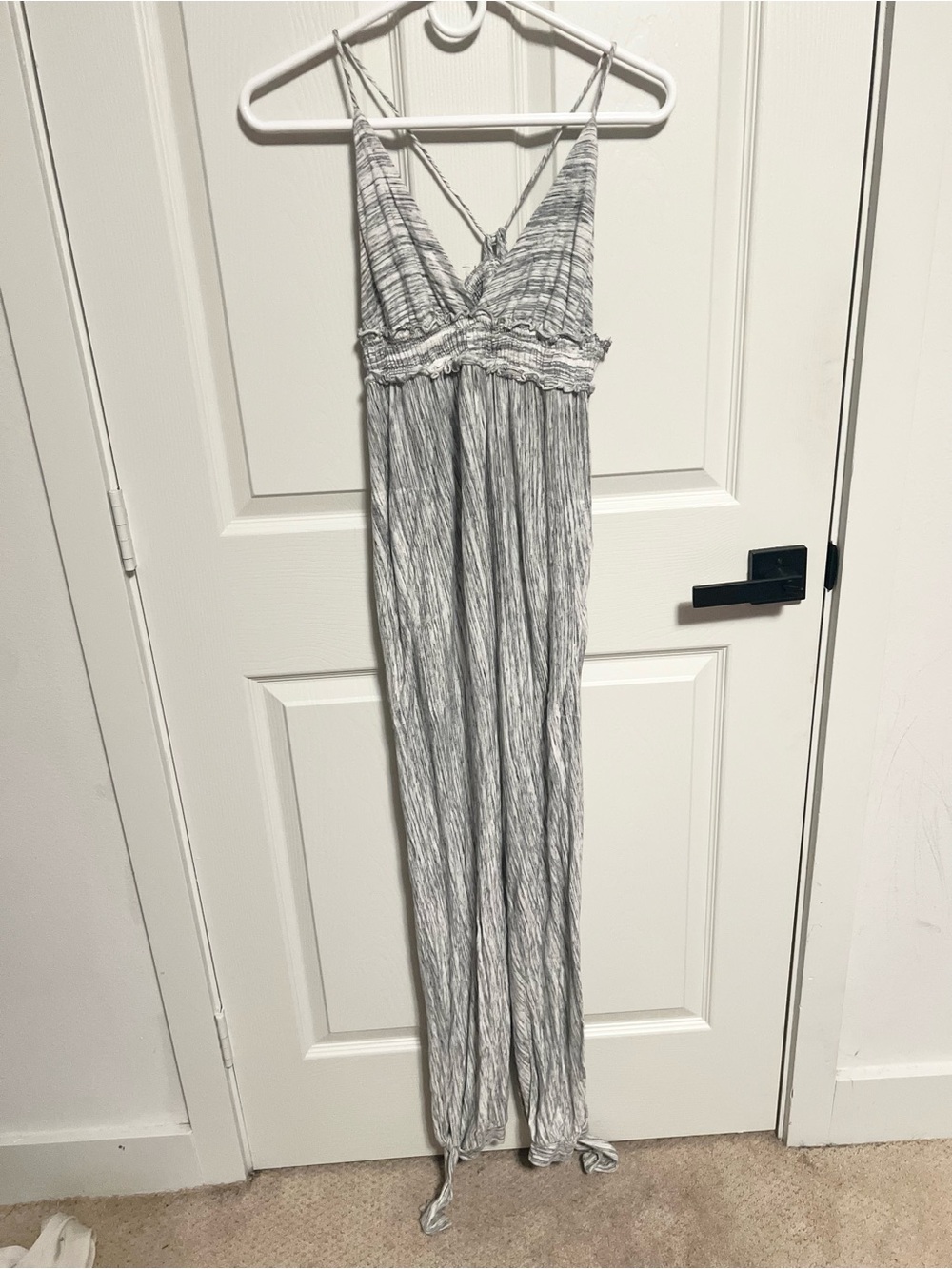 Free People Beach Malibu Harem Relaxed Jumpsuit Spacedye Grey White Heather - Picture 10 of 11